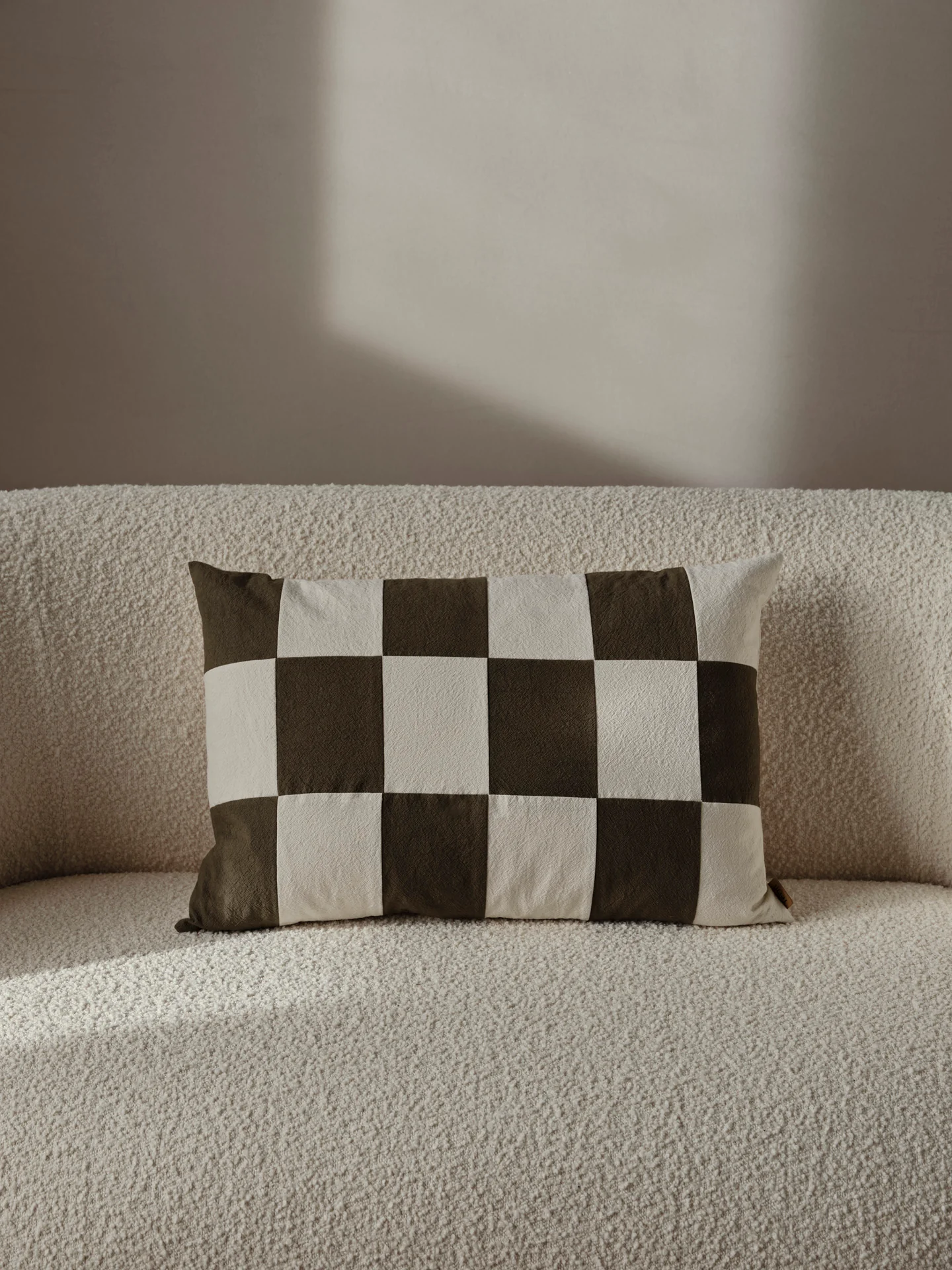 Fold Patchwork Cushion - Dark Olive/Undyed - Image 2