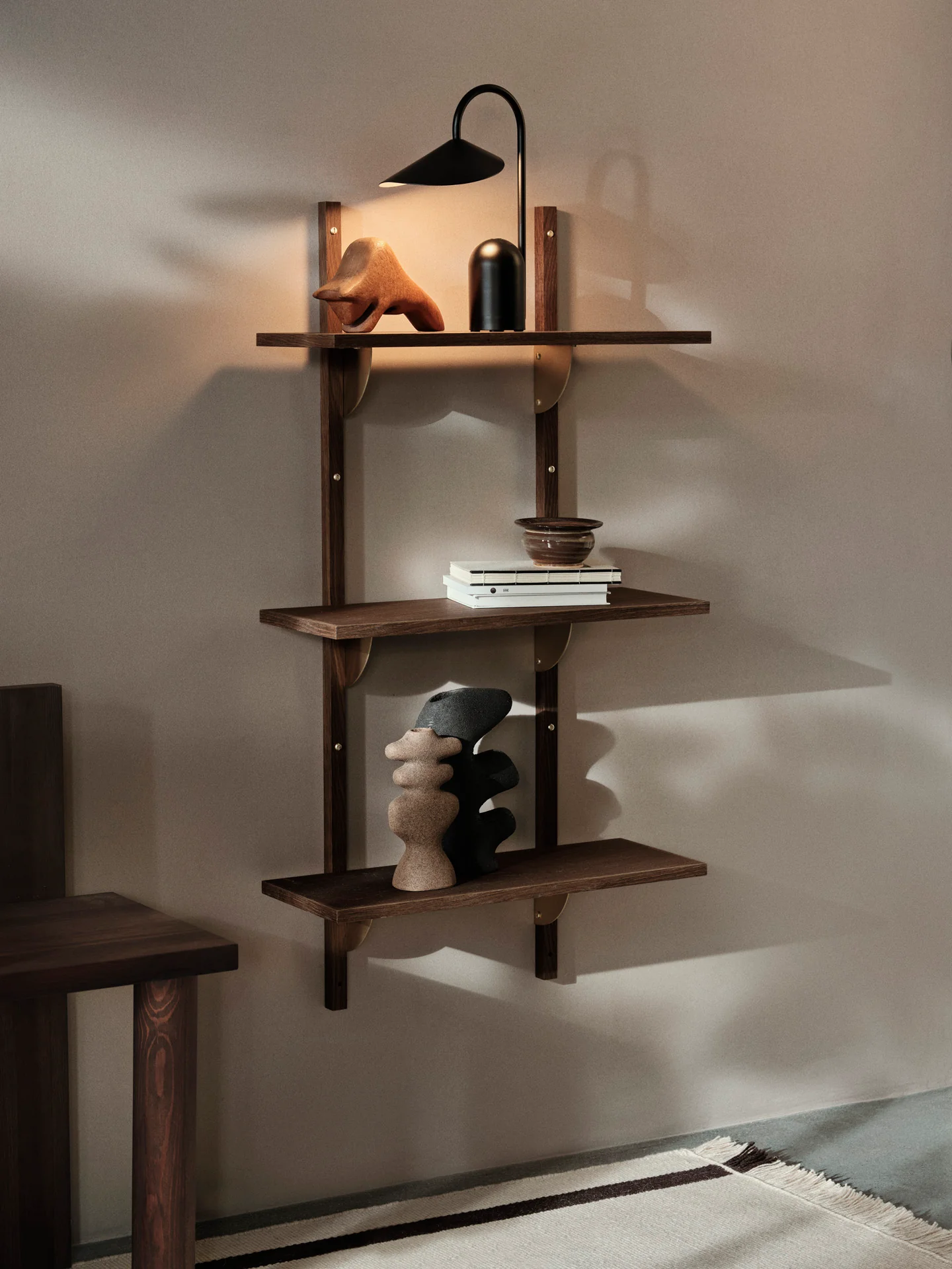 Sector Shelf - Triple - Narrow - Smoked Oak/Brass - Image 2