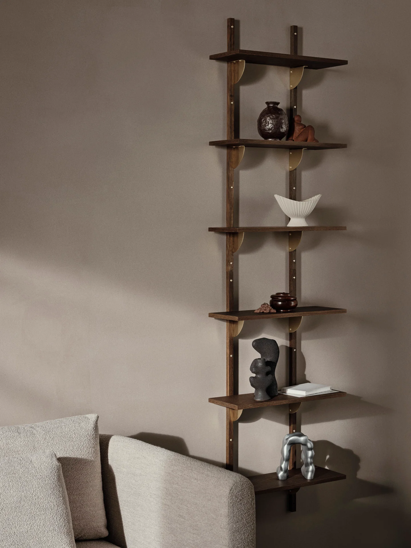 Sector Shelf - Triple - Narrow - Smoked Oak/Brass - Image 3