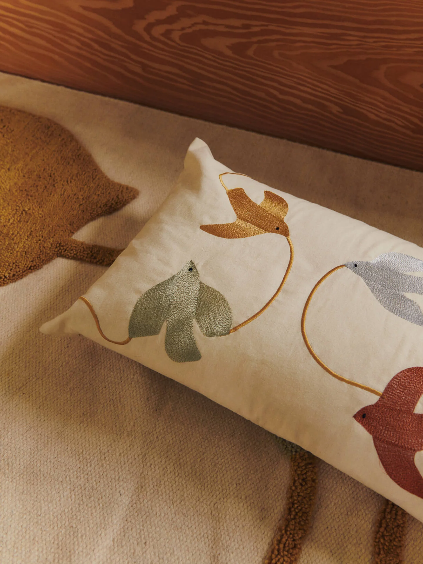 Swif Bird Embroidered Cushion - Rectangular - Multi - Image 2